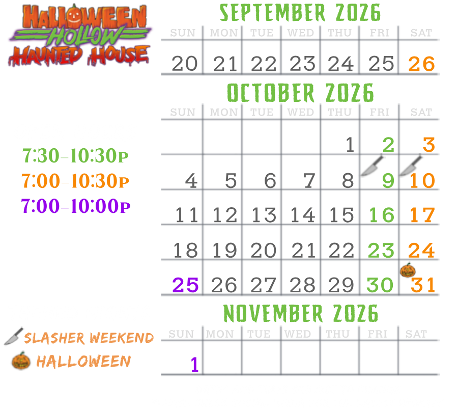 Halloween Hollow Haunted House 2026 Dates & Times