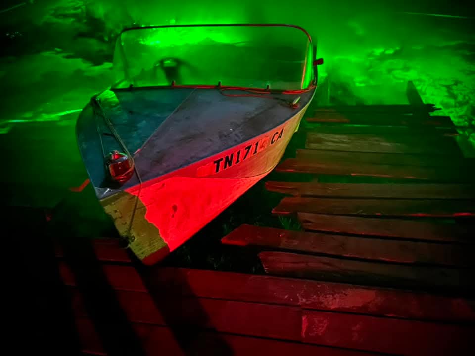 Industrial workshop scene lit in red